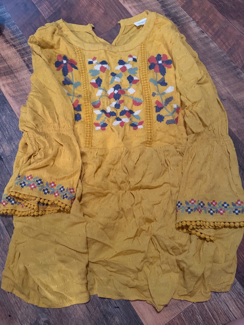 Zara Mustard Yellow Embroidered Boho Blouse